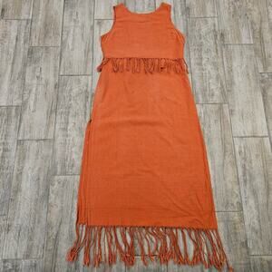 Chintamani Chakruna Raw Cotton Fringe Maxi Dress Women’s XL Ochre Boho Goddess